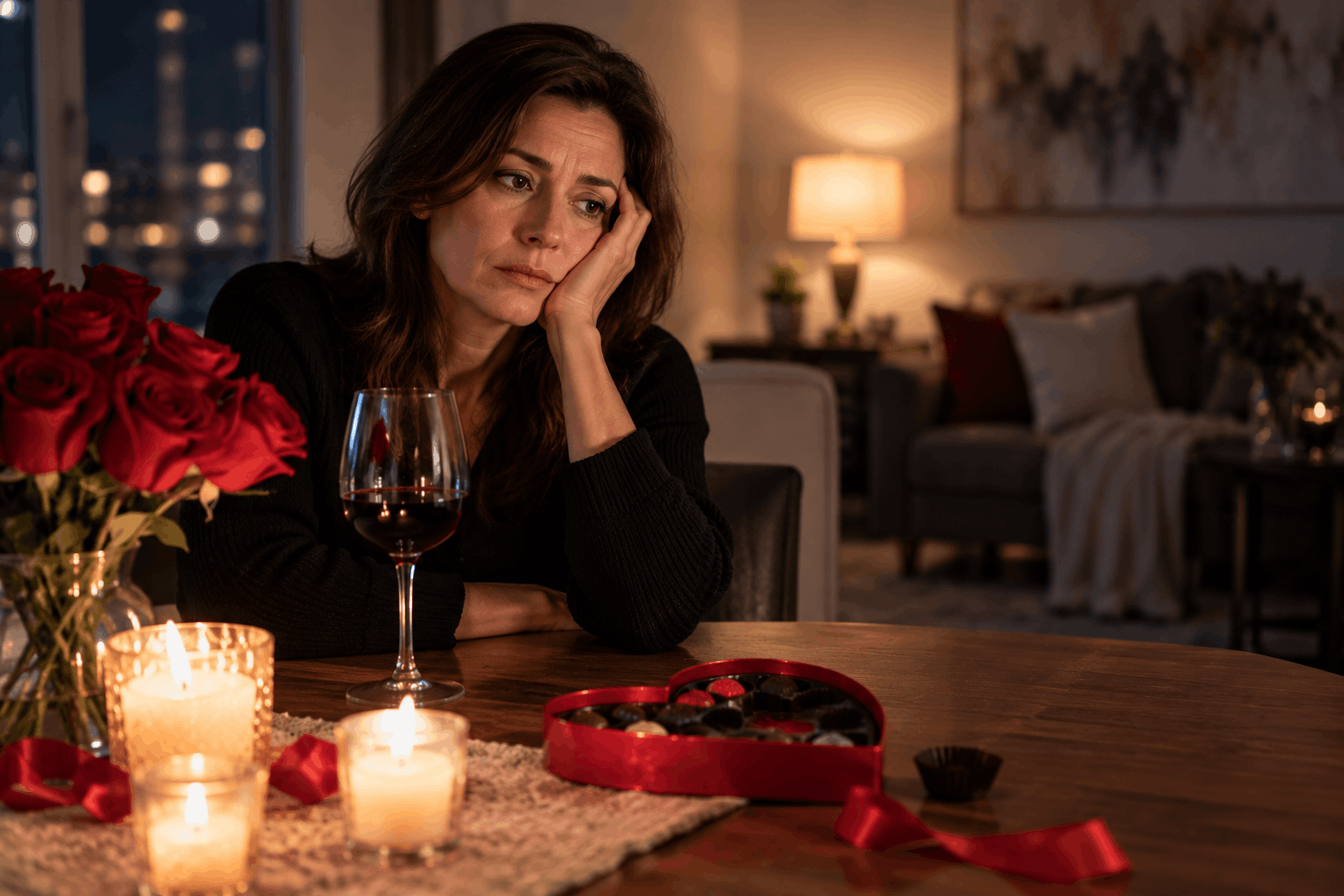 Sad Valentine's Day Beautiful sad woman alone on Valentine's Day