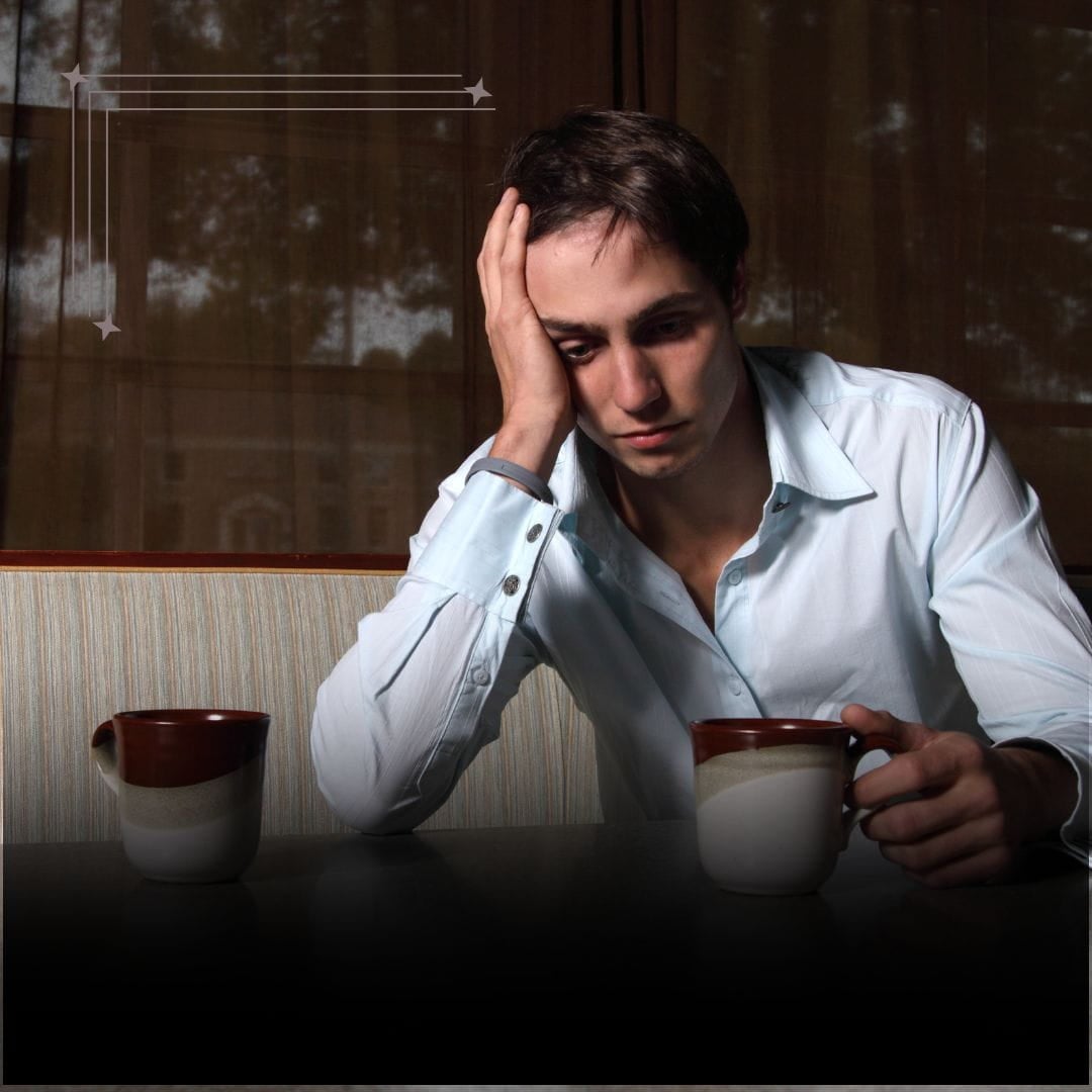 Stuck in a Loveless Marriage Lonely man in a coffee shop alone. He's stuck in a loveless marriage.