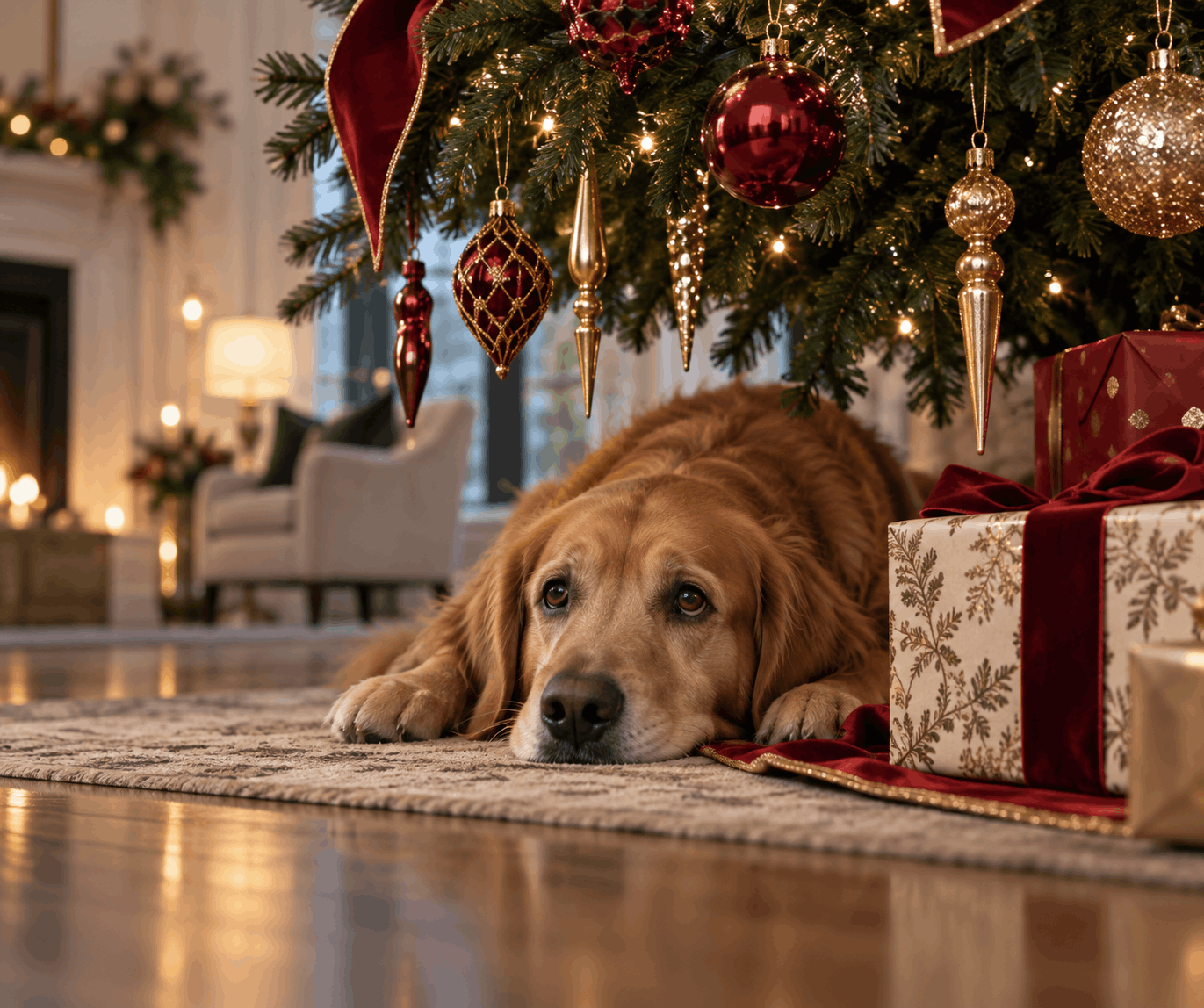 Sad dog under a Christmas tree: Surviving the Holidays in an Unhappy Marriage.