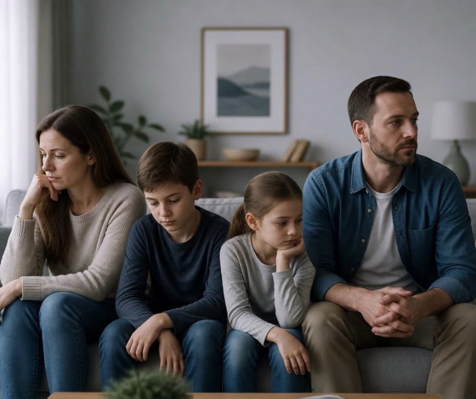 AI generated image of an unhappy family.